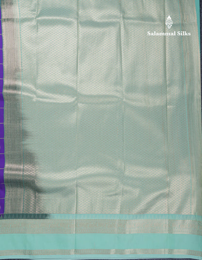 Violet Checks Semi Silk Saree With Contrast Rexona Green Traditional Rettapet Border