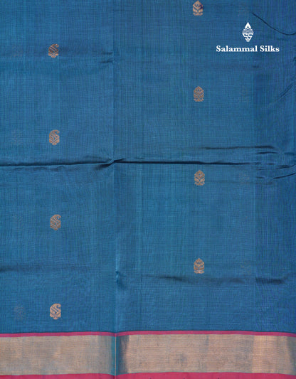 Ramar Blue Pure Silk Cotton Saree With Contrast Pink Blouse