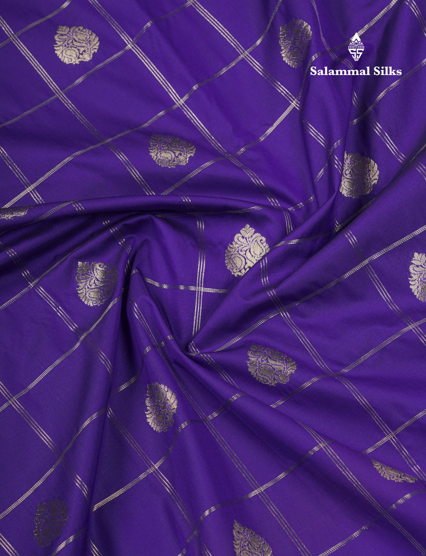 Violet Checks Semi Silk Saree With Contrast Rexona Green Traditional Rettapet Border