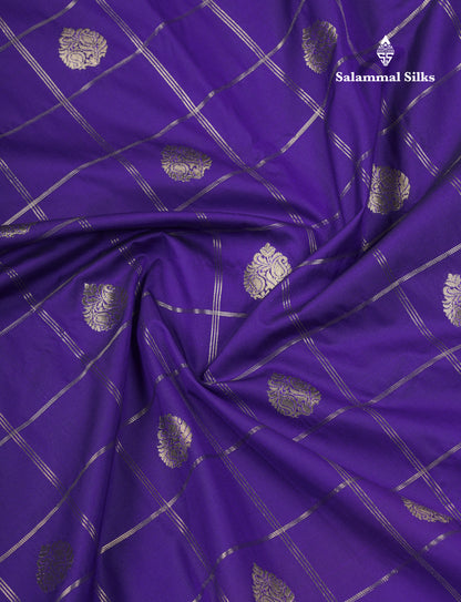 Violet Checks Semi Silk Saree With Contrast Rexona Green Traditional Rettapet Border