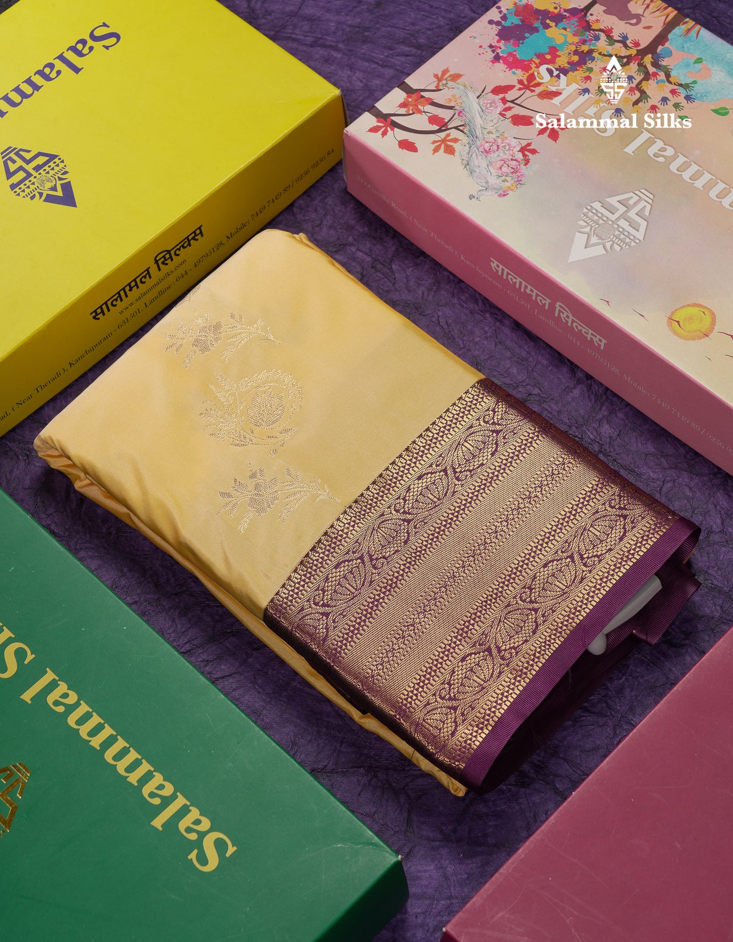 Beautiful Violet Semi Silk Saree With Contrast Baby Pink Traditional Border