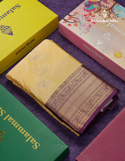 Beautiful Violet Semi Silk Saree With Contrast Baby Pink Traditional Border