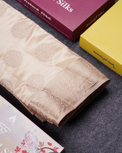 Beautiful Beige Semi Raw Silk Saree With Fancy Border