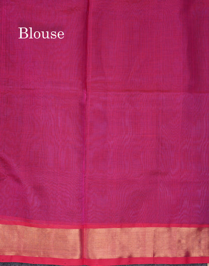 Ramar Blue Pure Silk Cotton Saree With Contrast Pink Blouse