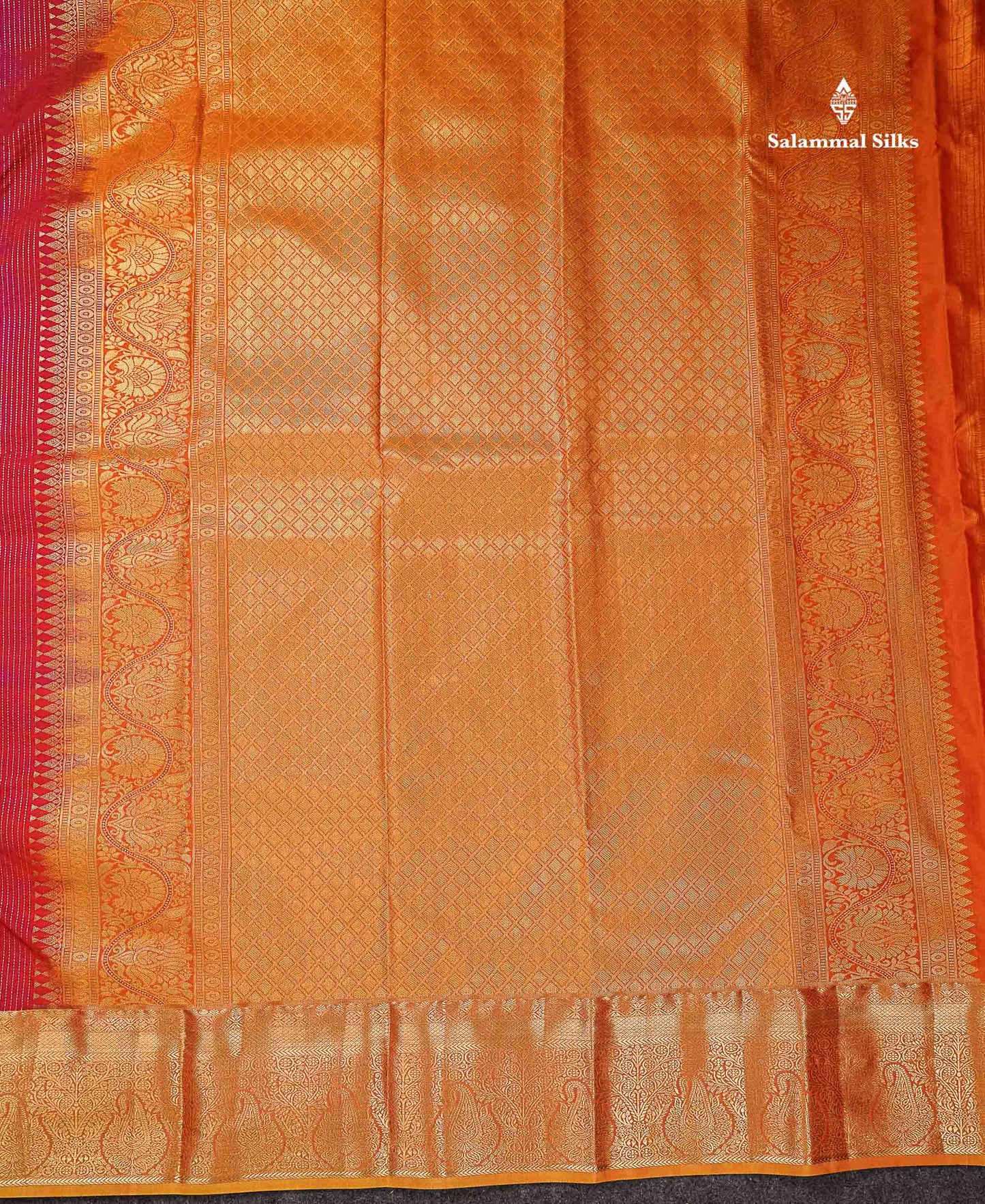 Beautiful Pink Zari Lines With Butta Semi Silk Saree With Contrast Mustard Yellow Traditional Border