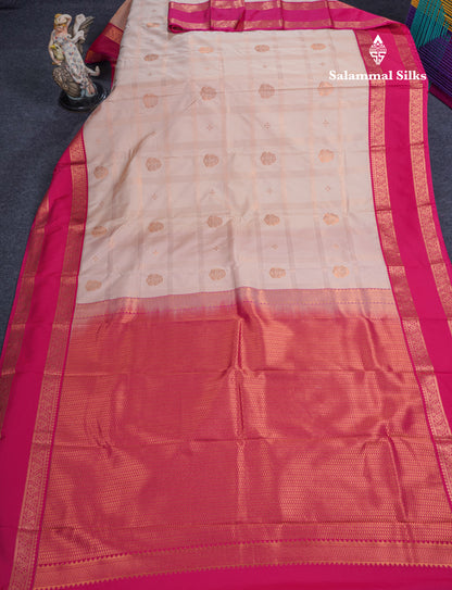 Light Chocolate Semi Silk Saree With Contrast Pink Rettapet Border