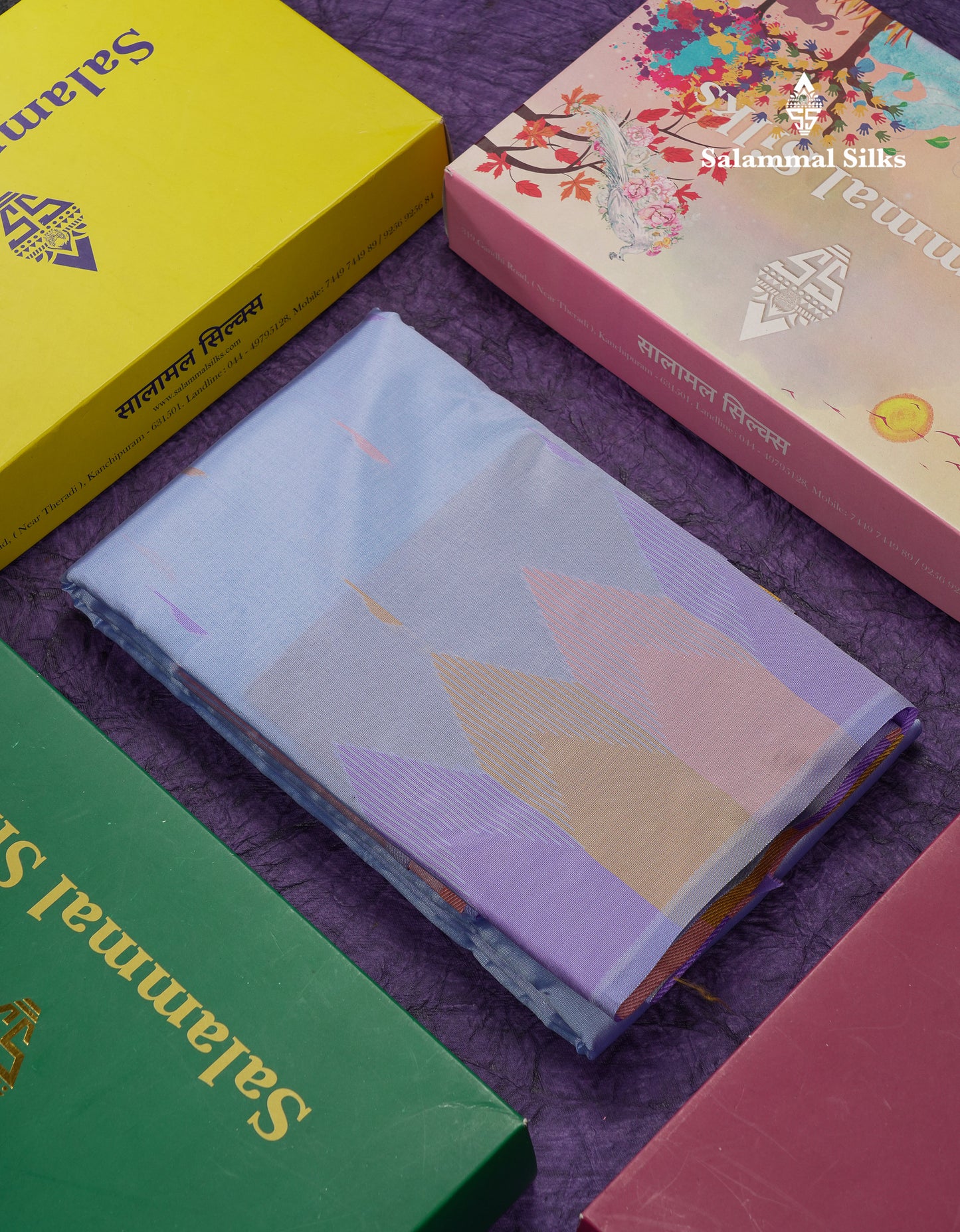 Beautiful Light Purple Malli Mogu Butta Semi Silk Saree With Traditional Temple Border