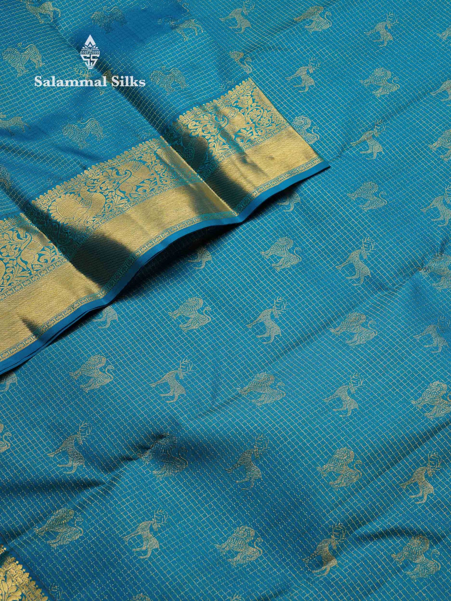 Beautiful Ramar Blue Small Zari Checks Pure Kanjivaram Silk Saree With Traditional Border