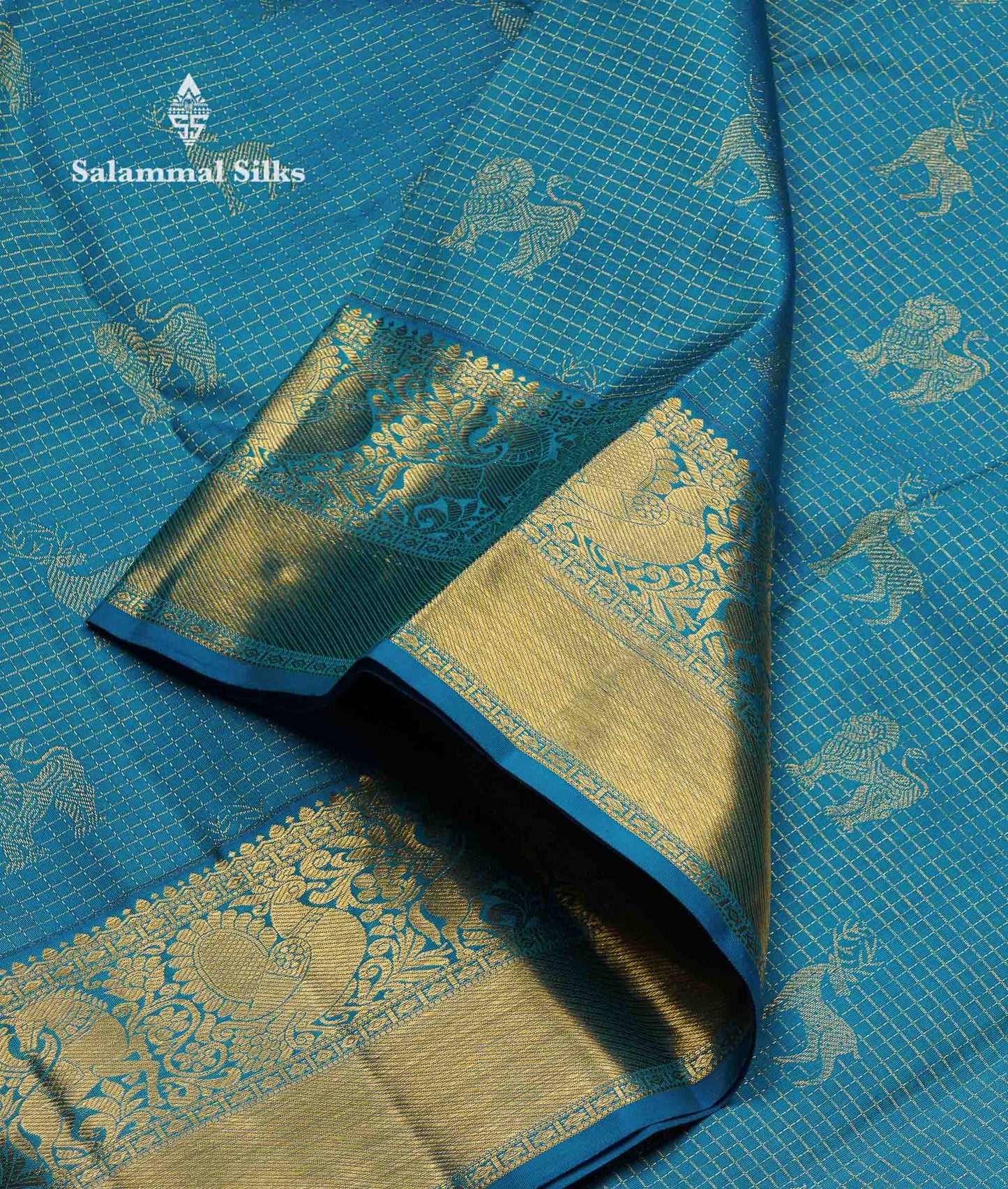 Beautiful Ramar Blue Small Zari Checks Pure Kanjivaram Silk Saree With Traditional Border