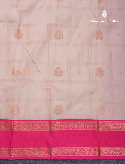 Light Chocolate Semi Silk Saree With Contrast Pink Rettapet Border