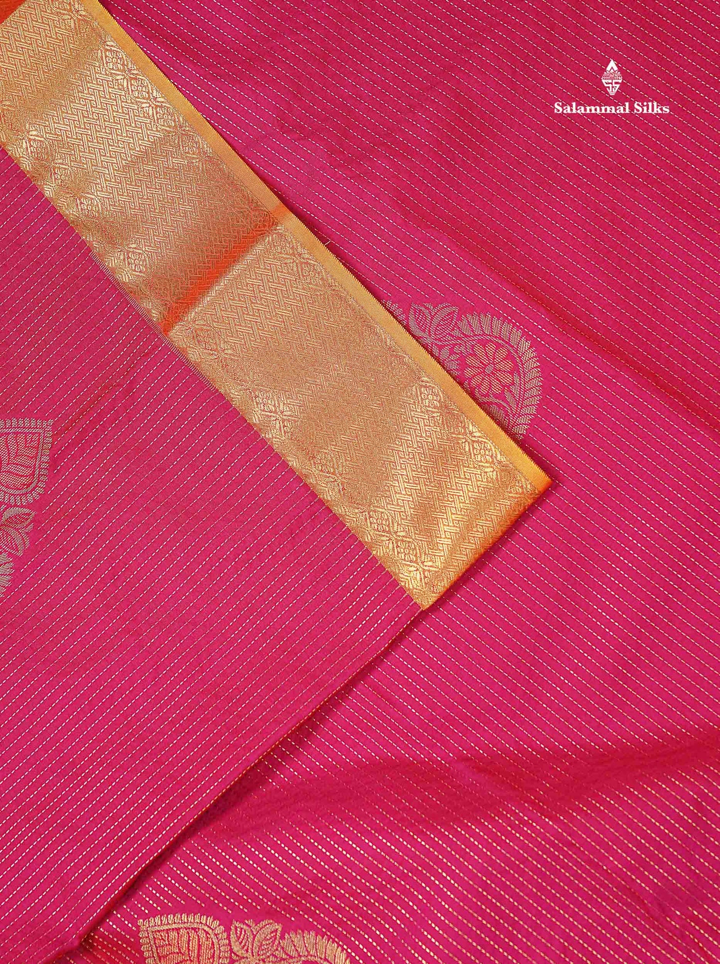 Beautiful Pink Zari Lines With Butta Semi Silk Saree With Contrast Mustard Yellow Traditional Border