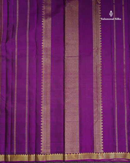 Pure Kanjivaram Silk Saree - Rust Brown Colour Body Small Butta With Contrast Wine Purple Small Border