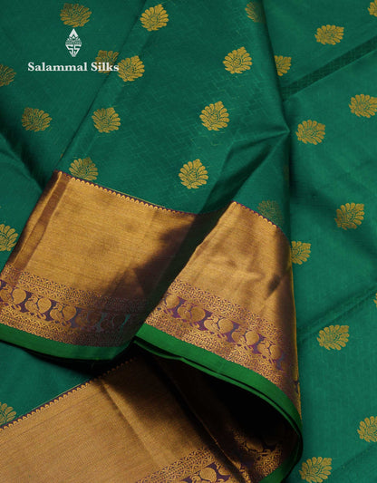 Beautiful Bottle Green Pure Kanjivaram Silk Saree With Contrast Magenta Traditional Border