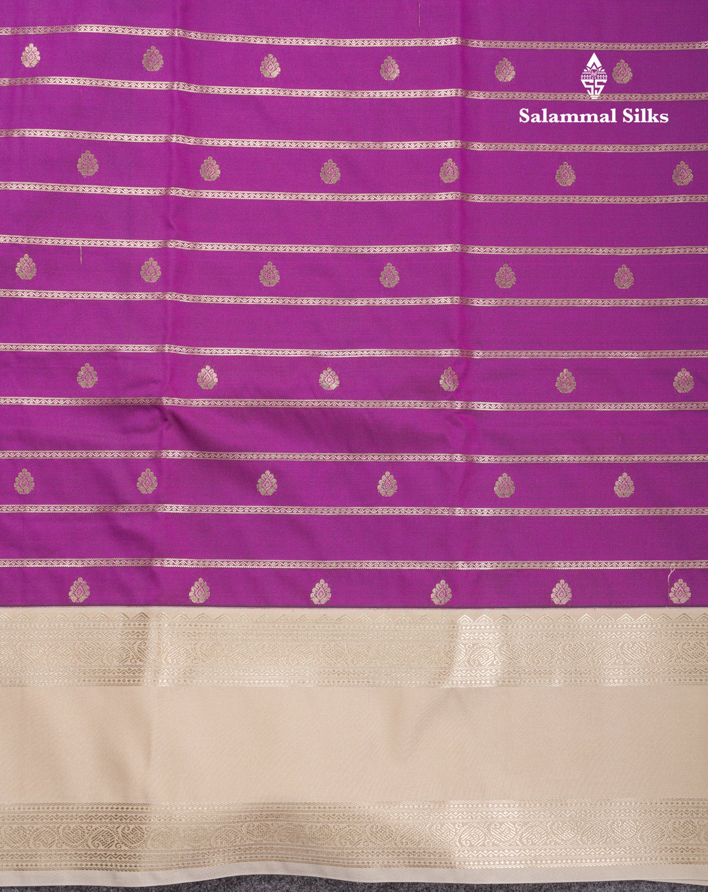 Dark Purple Semi Silk Saree With Contrast Cream Sandal Rettapet Border