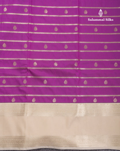 Dark Purple Semi Silk Saree With Contrast Cream Sandal Rettapet Border