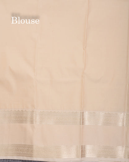 Dark Purple Semi Silk Saree With Contrast Cream Sandal Rettapet Border