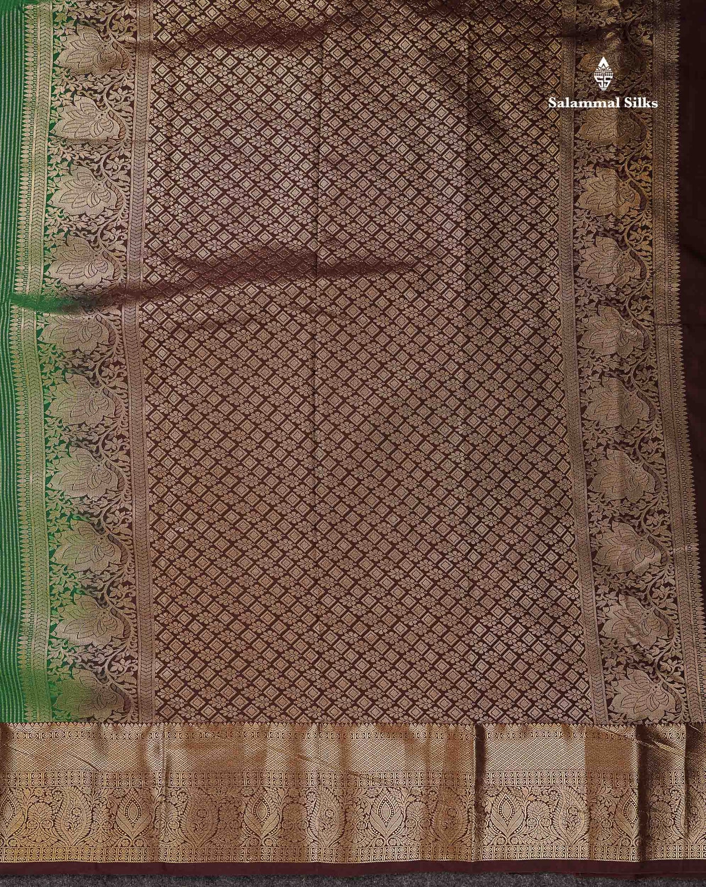 Beautiful Bottle Green Zari Lines Semi Silk Saree With Contrast Dark Brown Traditional Border