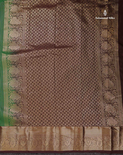 Beautiful Bottle Green Zari Lines Semi Silk Saree With Contrast Dark Brown Traditional Border