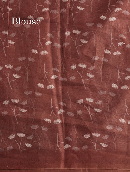 Baby Pink Printed Semi Tussar Saree With Lake & Bird Border