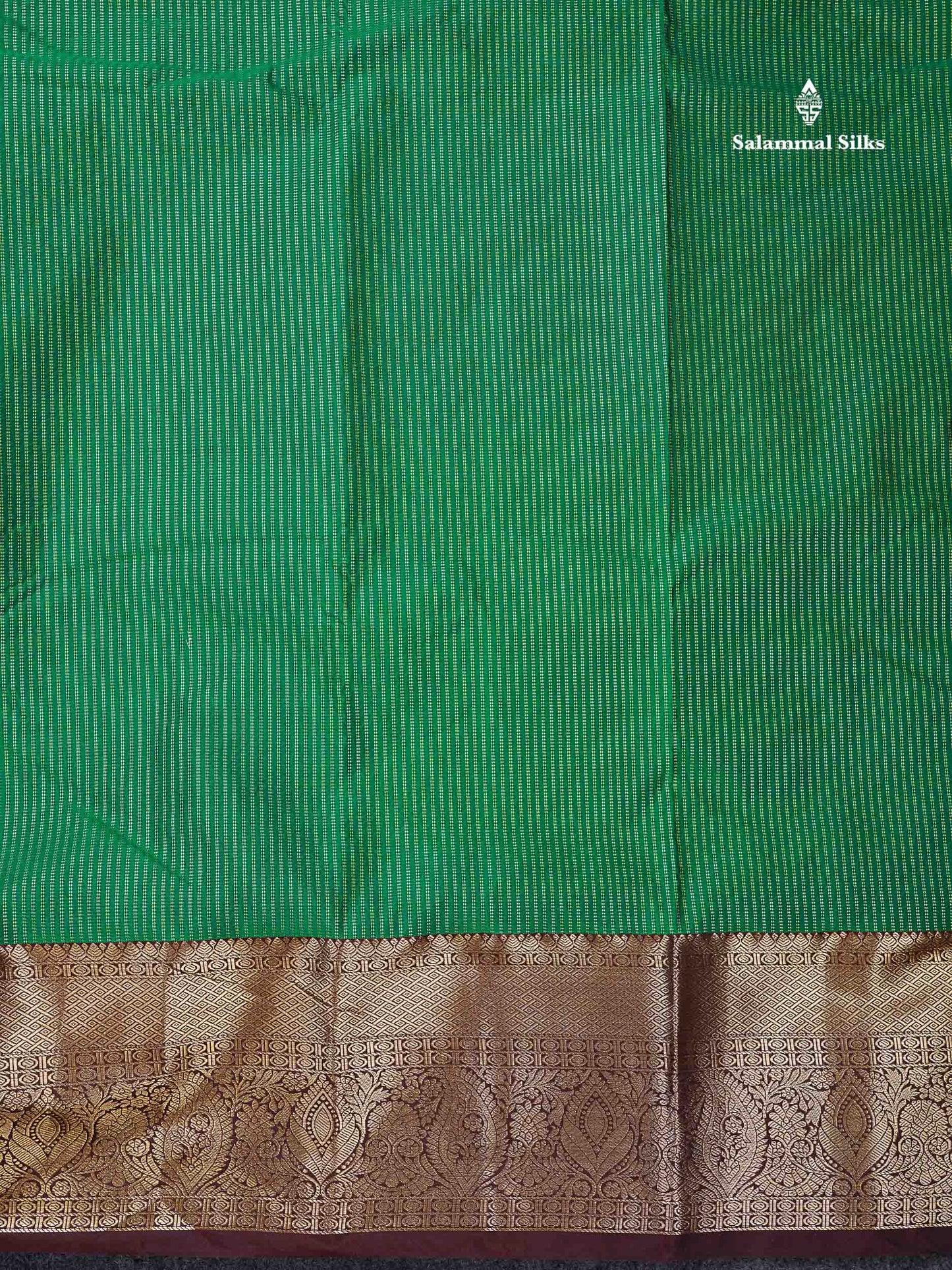 Beautiful Bottle Green Zari Lines Semi Silk Saree With Contrast Dark Brown Traditional Border