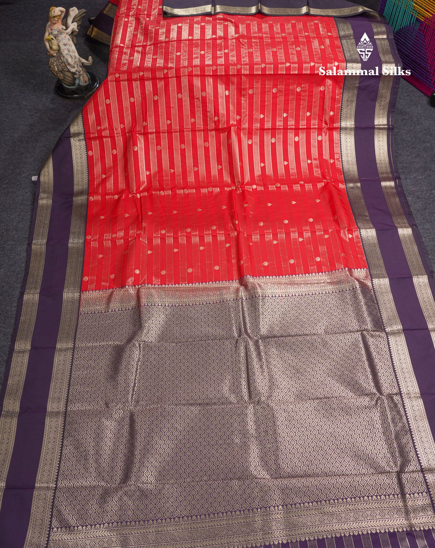Chilly Red Semi Silk Saree With Contrast Dark Purple Rettapet Border