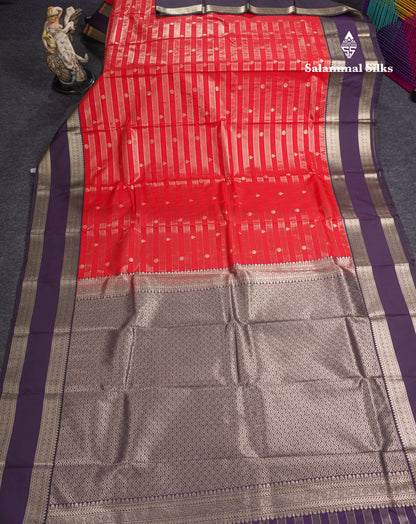 Chilly Red Semi Silk Saree With Contrast Dark Purple Rettapet Border