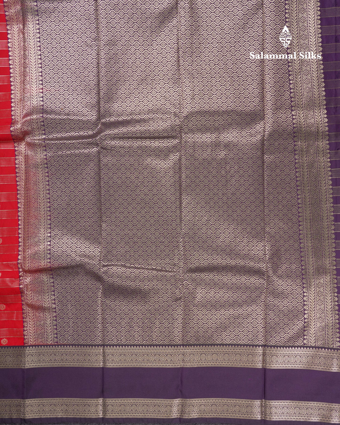 Chilly Red Semi Silk Saree With Contrast Dark Purple Rettapet Border