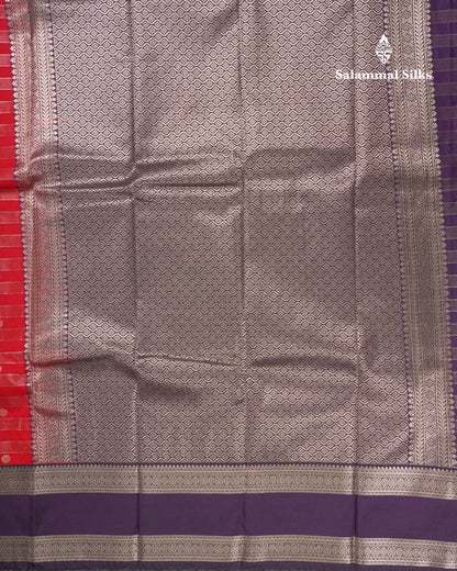 Chilly Red Semi Silk Saree With Contrast Dark Purple Rettapet Border