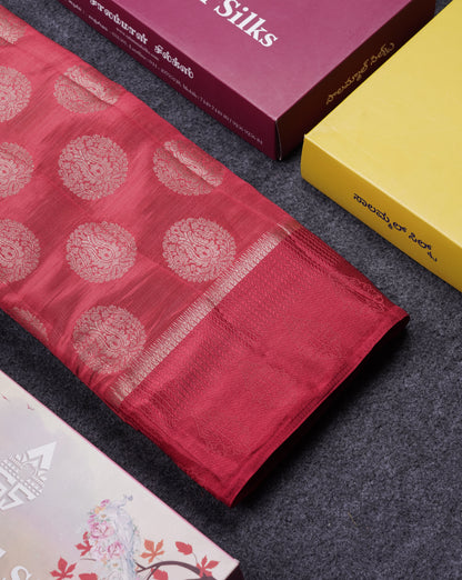 Beautiful Dual Tone Maroon Semi Raw Silk Saree With Fancy Border