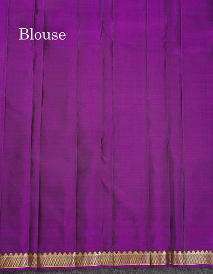 Pure Kanjivaram Silk Saree - Rust Brown Colour Body Small Butta With Contrast Wine Purple Small Border
