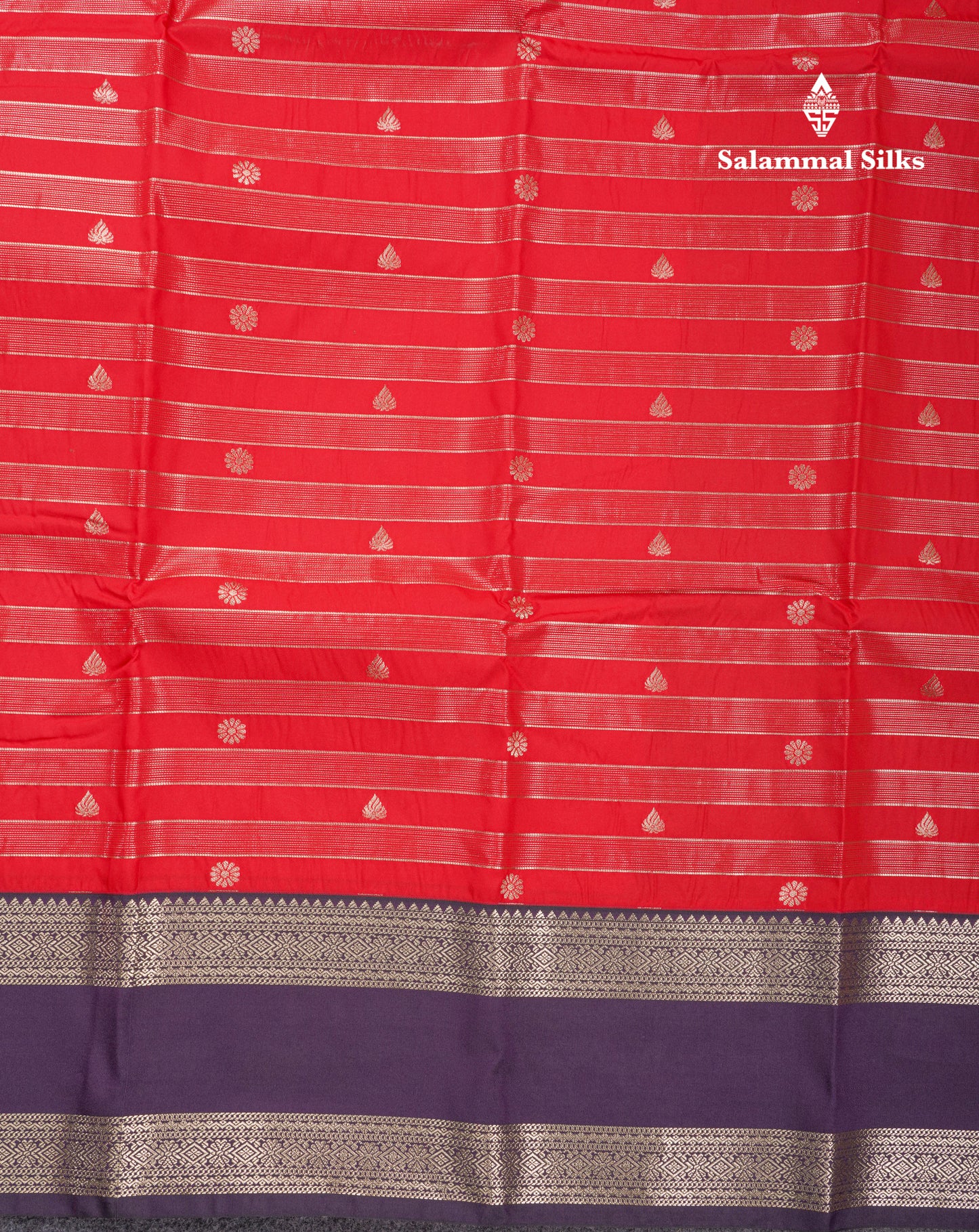 Chilly Red Semi Silk Saree With Contrast Dark Purple Rettapet Border