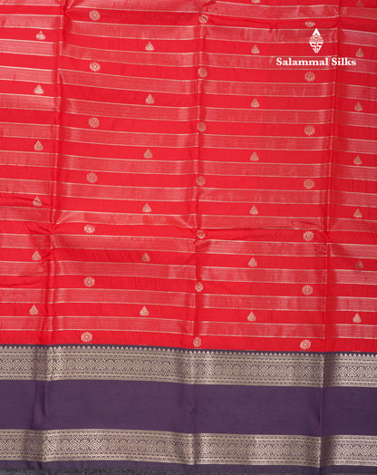 Chilly Red Semi Silk Saree With Contrast Dark Purple Rettapet Border