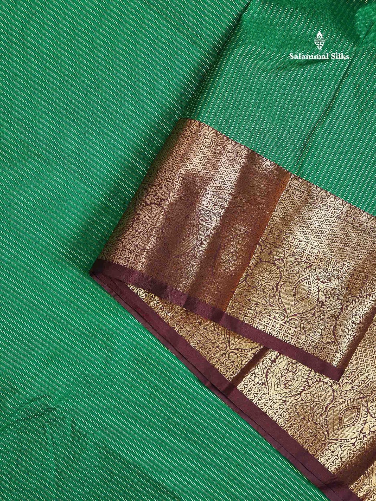 Beautiful Bottle Green Zari Lines Semi Silk Saree With Contrast Dark Brown Traditional Border