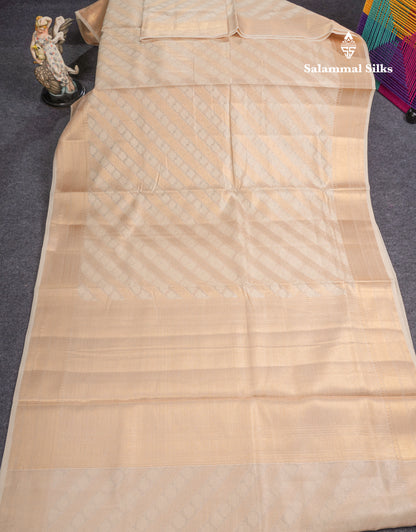 Beautiful Cream Kota Cotton Grand Fancy Saree With Blouse