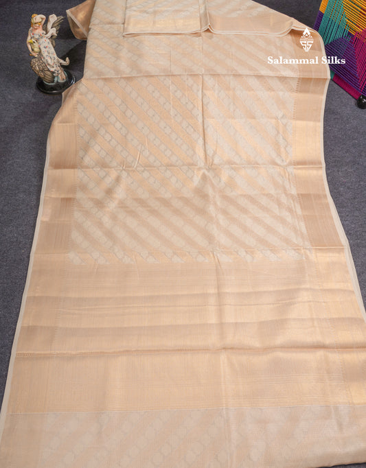 Beautiful Cream Kota Cotton Grand Fancy Saree With Blouse