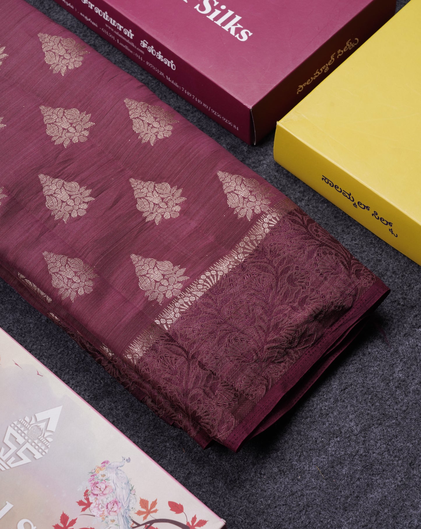 Beautiful Dark Magenta Semi Raw Silk Saree With Fancy Border