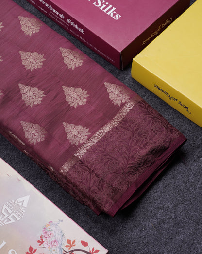 Beautiful Dark Magenta Semi Raw Silk Saree With Fancy Border