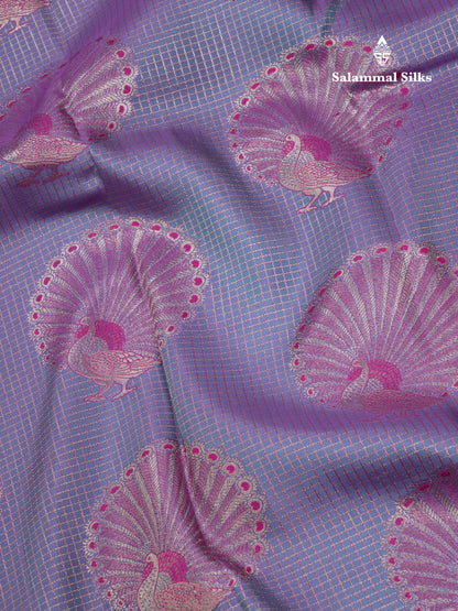Dual Tone Blue Shade Bridal Pure Kanjivaram Silk Saree With Contrast Magenta Pink Border