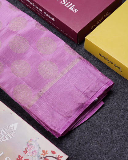 Beautiful Pink Shade Semi Raw Silk Saree With Fancy Border