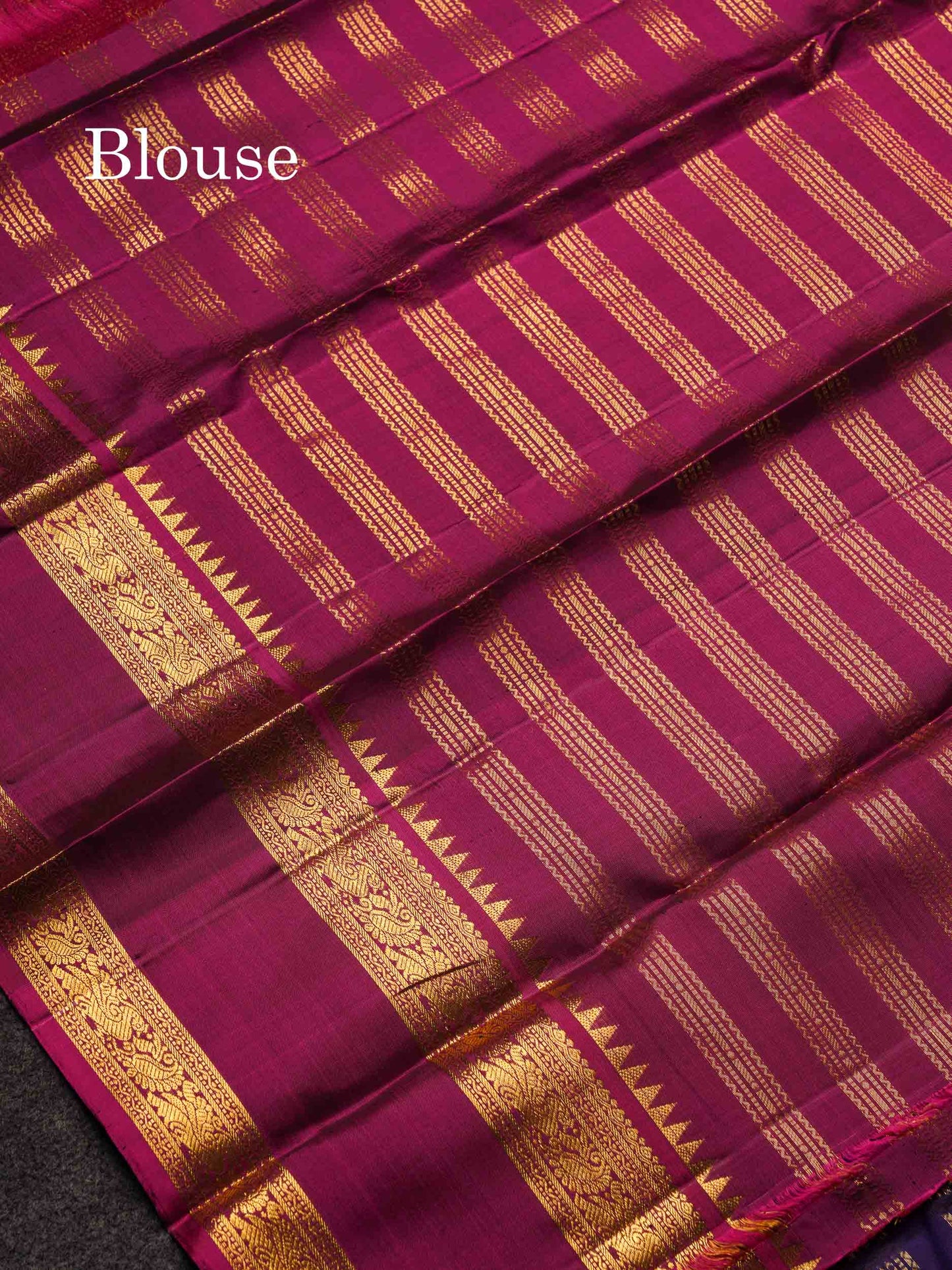 Beautiful Violet Pure Kanjivaram Silk Saree With Contrast Magenta Traditional Rettapet Border