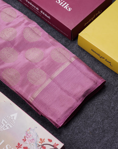 Beautiful Pink Shade Semi Raw Silk Saree With Fancy Border