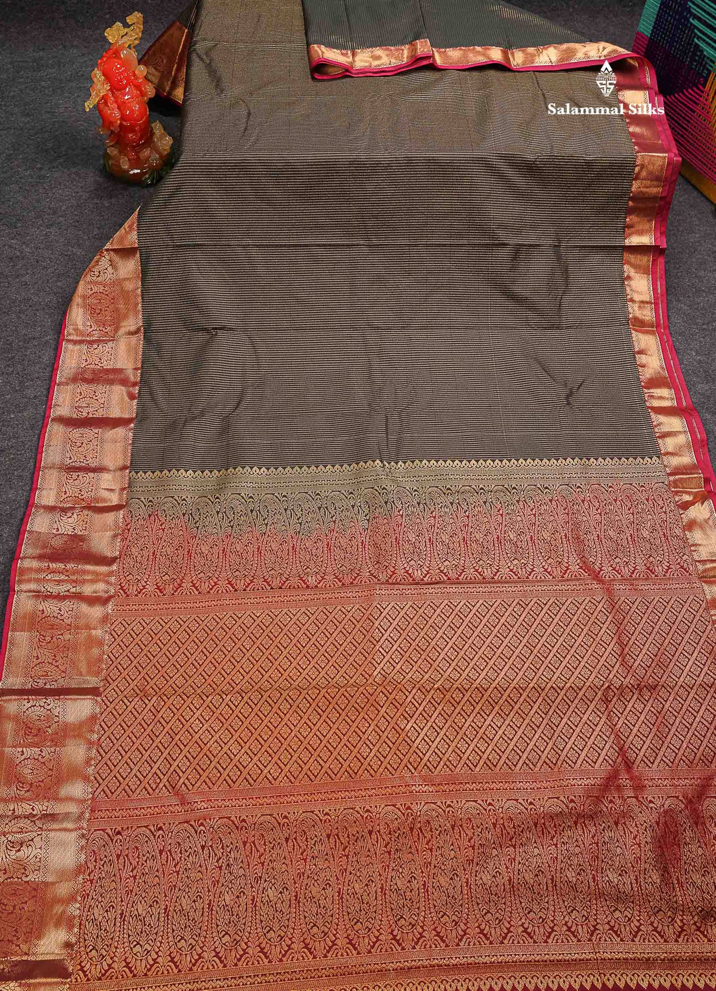 Beautiful Snuff Brown Zari Lines Semi Silk Saree With Contrast Maroon Evening Morning Border