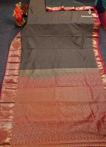 Beautiful Snuff Brown Zari Lines Semi Silk Saree With Contrast Maroon Evening Morning Border