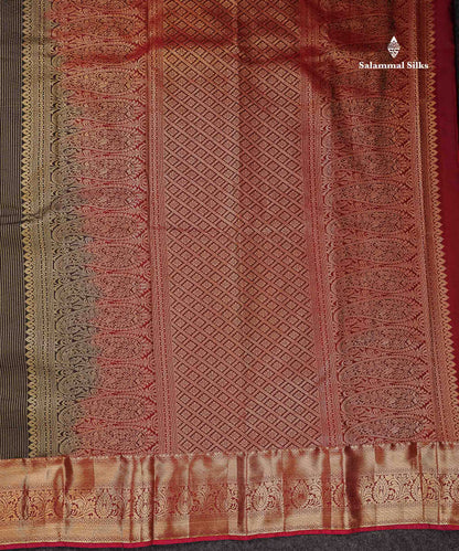 Beautiful Snuff Brown Zari Lines Semi Silk Saree With Contrast Maroon Evening Morning Border