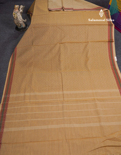 Sandal Beautiful Fancy Pure Cotton Saree With Small Maroon Border