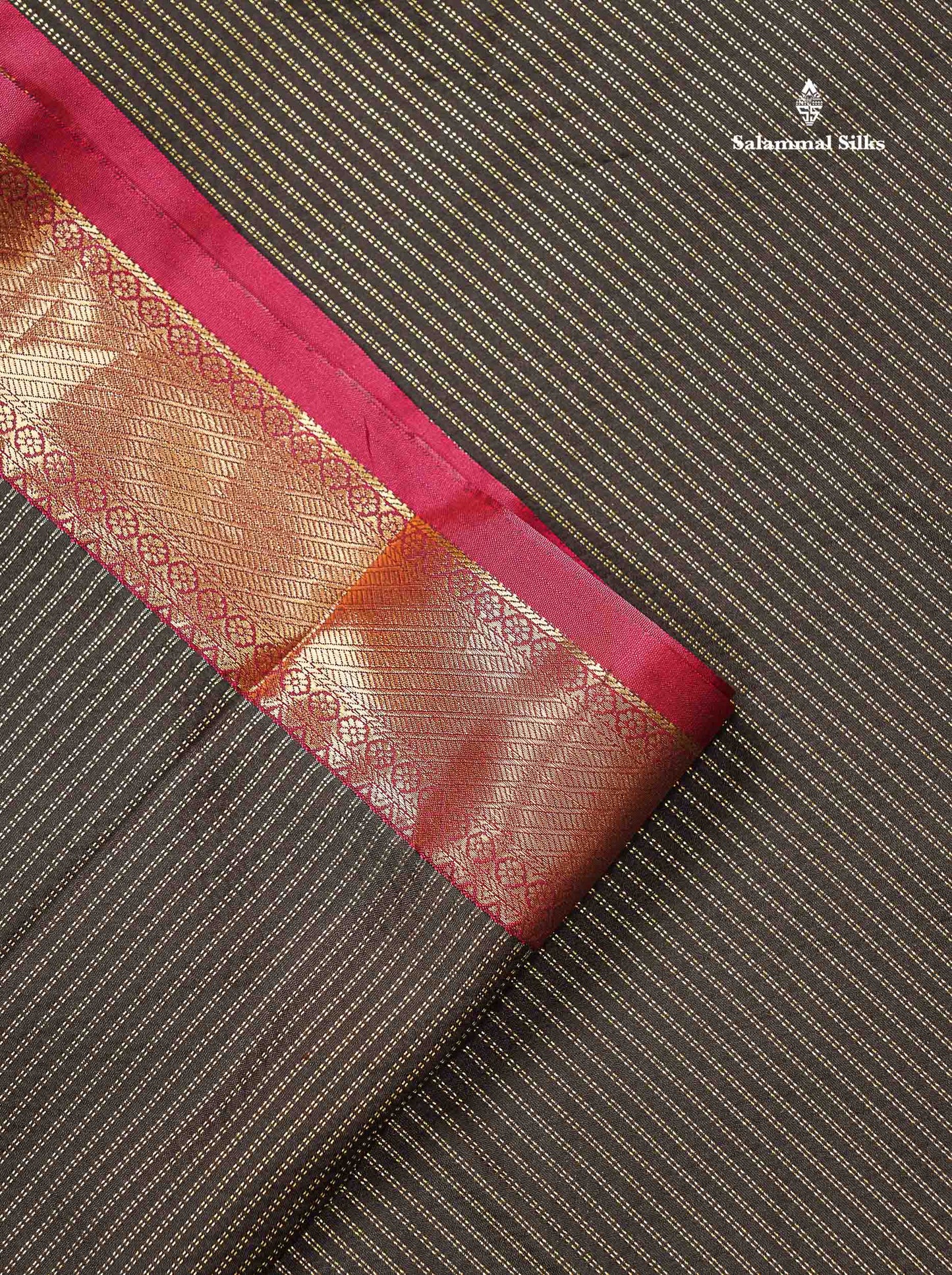 Beautiful Snuff Brown Zari Lines Semi Silk Saree With Contrast Maroon Evening Morning Border
