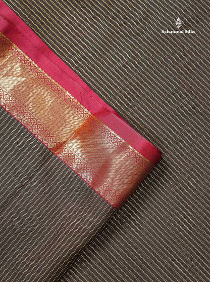 Beautiful Snuff Brown Zari Lines Semi Silk Saree With Contrast Maroon Evening Morning Border