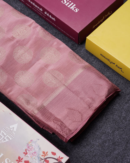 Beautiful Pink Shade Semi Raw Silk Saree With Fancy Border