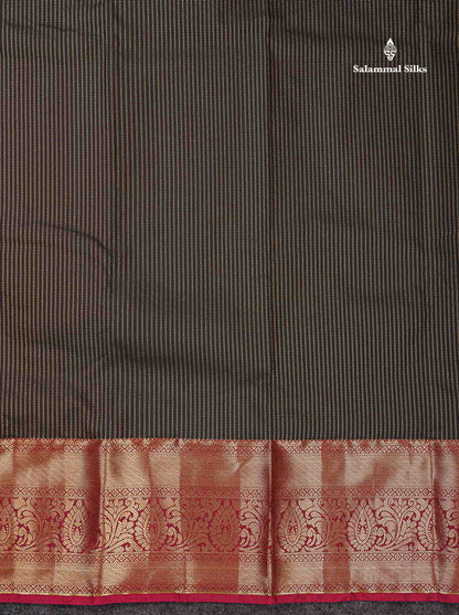 Beautiful Snuff Brown Zari Lines Semi Silk Saree With Contrast Maroon Evening Morning Border