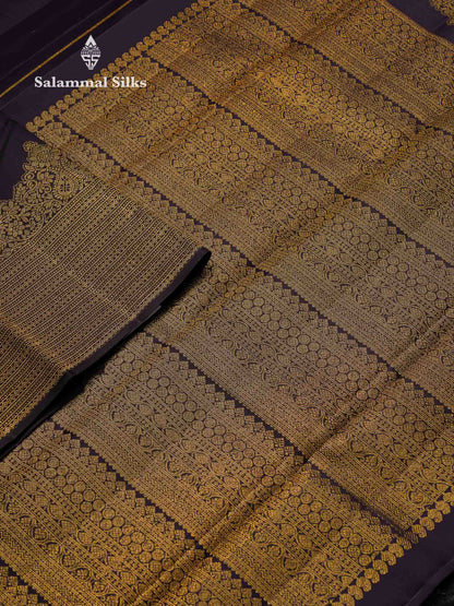 Beautiful Dark Violet Pure Kanjivaram Silk Saree With Traditional Turning Border
